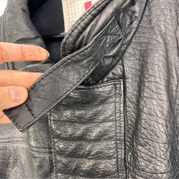 Vtg 80s 90s Perino Ponti Italy black leather black white tweed oversized bomber - Picture 13 of 16